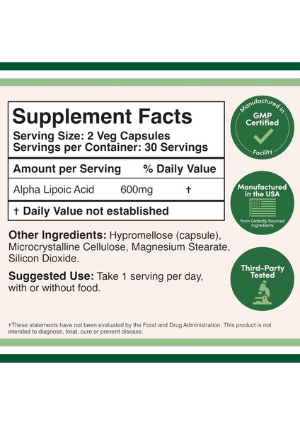 Alpha Lipoic Potent Antioxidant For Neuropathy And Cardiovascular Health 600 mg 60 Caps fiyatları