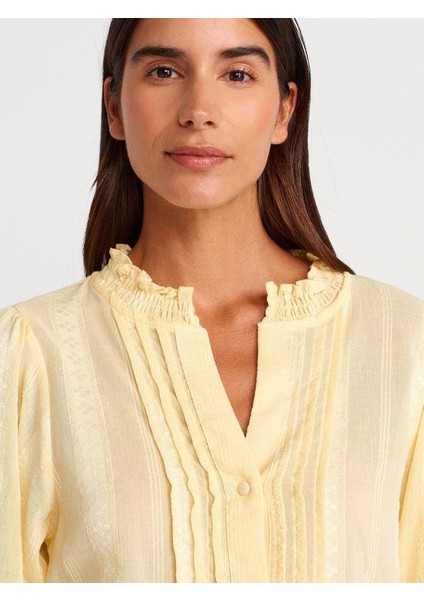 5807 Nervür Detaylı Balon Kol Gömlek Sarı fiyatları
