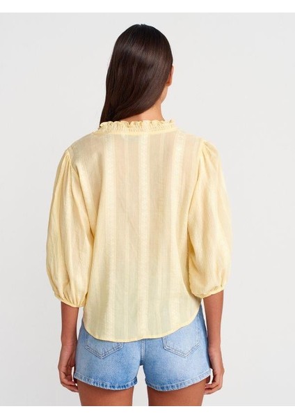 5807 Nervür Detaylı Balon Kol Gömlek Sarı modelleri