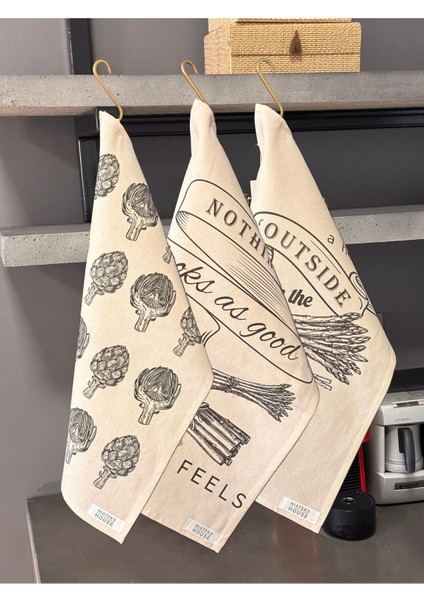 3'lü Mutfak Havlusu Seti, Dekoratif ve Özel Tasarım, 40X60CM Bej