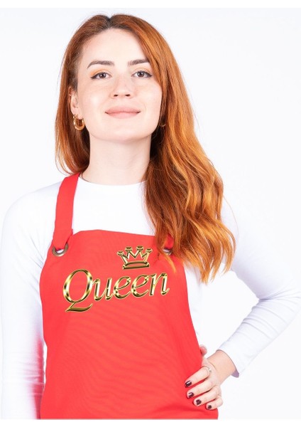 Kırmızı Baskılı Kadın Mutfak Önlüğü, Şef ve Kafe Için Şık Tasarım