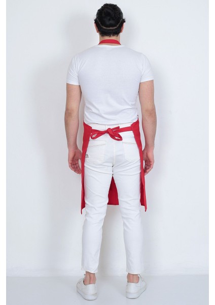 Şık ve Rahat Unisex Mutfak Önlüğü, Boydan Askılı, Düğmeli ve Cepli, Kırmızı Renk fırsatları