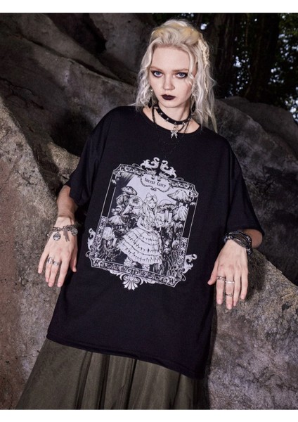 Orman Perisi Forest Fairy Baskılı Gothic Oversize T-Shirt