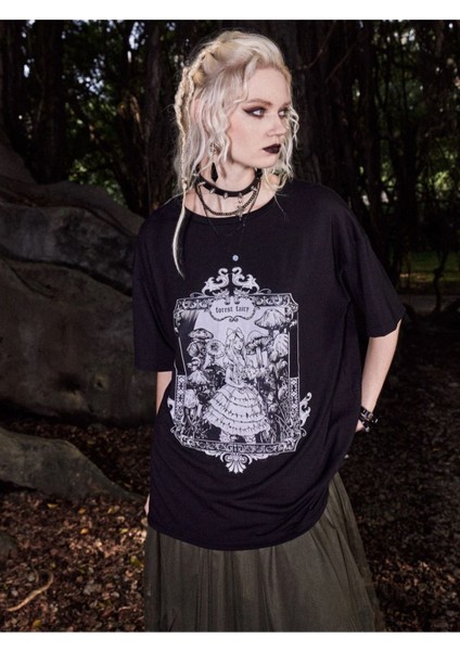 Orman Perisi Forest Fairy Baskılı Gothic Oversize T-Shirt fiyatları