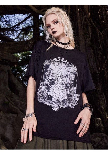 Orman Perisi Forest Fairy Baskılı Gothic Oversize T-Shirt modelleri