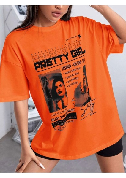 Büyük Beden Pretty Girl Baskılı Oversize T-Shirt