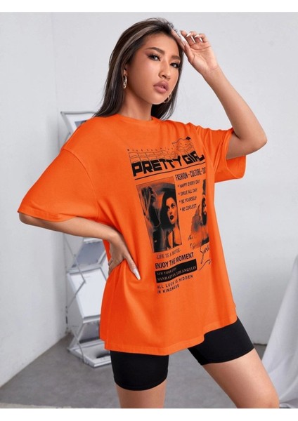 Büyük Beden Pretty Girl Baskılı Oversize T-Shirt fırsatları