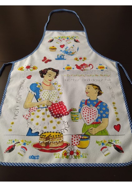 Iki Parça Pamuk Mutfak Önlüğü, Sıvı Geçirmez, Renk Mavi