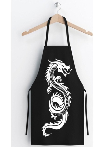 Şık Siyah Ejderha Desenli Mutfak Önlüğü