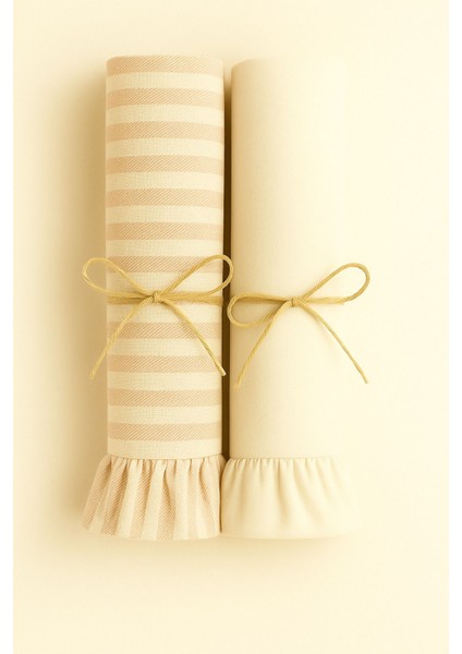 Fırfırlı 2’li Kurulama Bezi Seti Keten Çizgili Mutfak Havlusu, Pembe modelleri