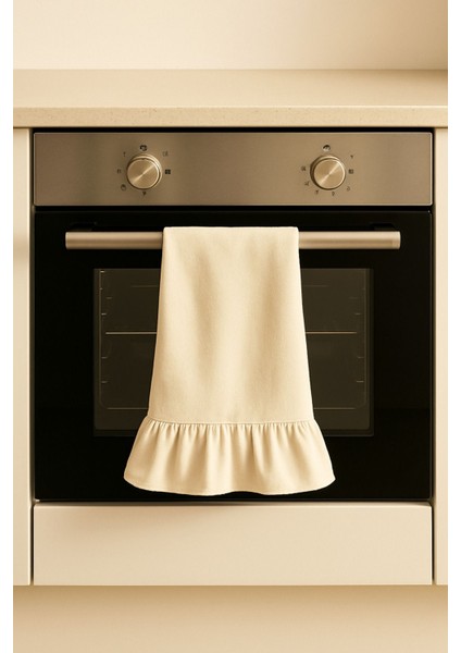 Fırfırlı 2’li Kurulama Bezi Seti Keten Çizgili Mutfak Havlusu, Pembe fırsatları