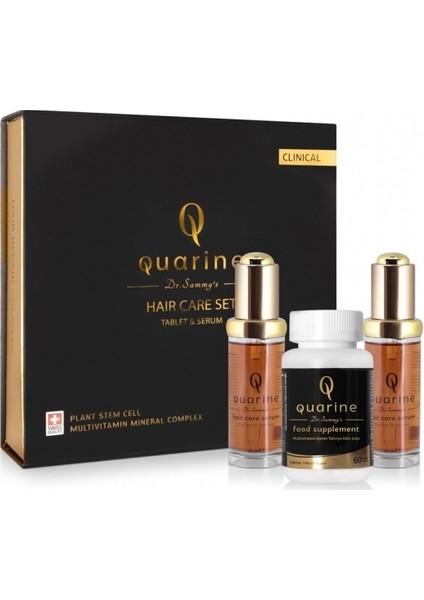 Quarine 2 Aylık Saç Bakım Seti (2 Serum+1 Multivitamin) Dökülme ve yıpranma Karşıtı Bitkisel Kök Hücre Ekstratları, Vitamin, Mineral İçeren Saç, Sakal, Kaş ve Kirpik Onarıcı Premium Set