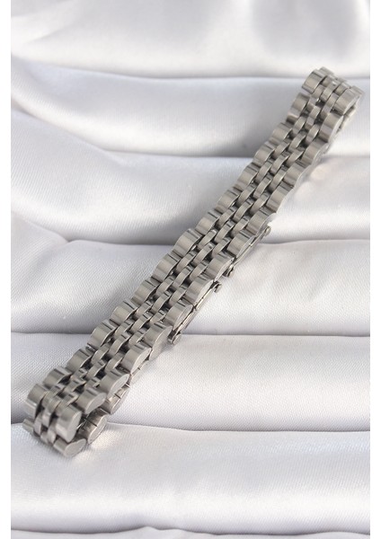 Bakımlı Erkek Için Silver Çelik Zincir Tasarımlı Bileklik