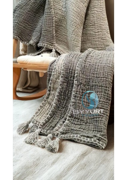 %100 Pamuk Müslin Plaj Havlusu Antrasit Gri 120X200 - Antrasit Gri