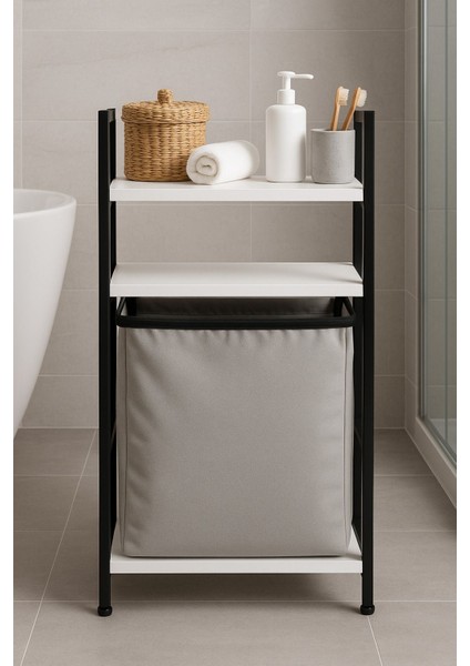 2 Raflı Çamaşır Sepeti Banyo Düzenleyici Raf Kirli Sepeti fiyatları