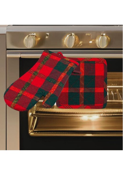 Kırmızı Ekose ve Sırma Temalı Fırın Eldiveni Seti 35X40 cm