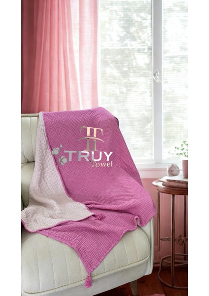 %100 Pamuk Müslin Koltuk Örtüsü Fuşya 120X220 - Fusya