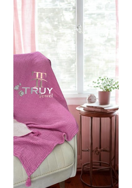 %100 Pamuk Müslin Koltuk Örtüsü Fuşya 120X220 - Fusya indirimleri