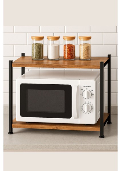 Tezgah Üstü 2 Raflı Mikrodalga ve Baharat Rafı – Çok Amaçlı Mutfak Düzenleyici