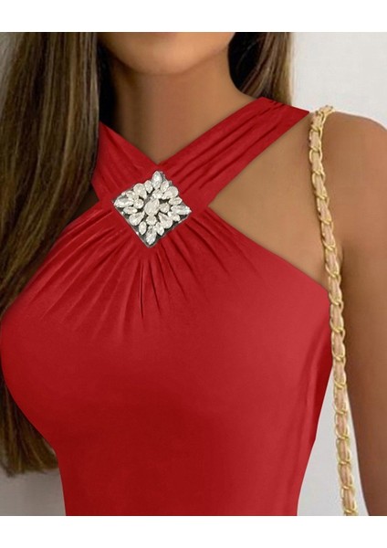 Kadın Yakası Önden Çaprazlı Taş Detaylı Viskon Bluz fiyatları