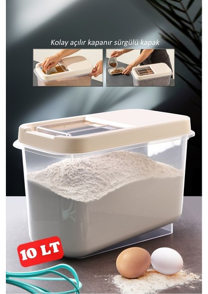 Sürgülü Kapaklı 10 Lt Erzak Bakliyat Un Şeker Saklama Kabı