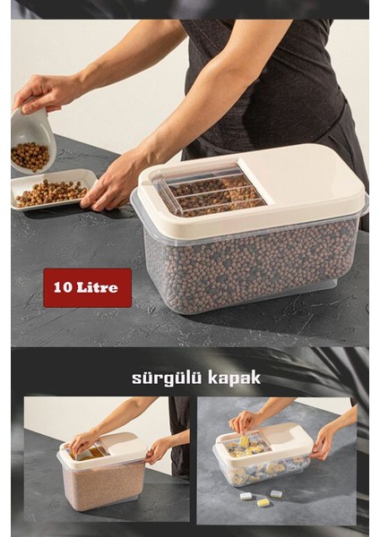 Sürgülü Kapaklı 10 Lt Erzak Bakliyat Un Şeker Saklama Kabı fiyatları