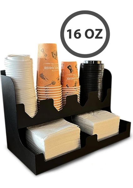 Siyah Çok Amaçlı Bardak ve Peçete Standı 16 Oz, Endüstriyel Tarz