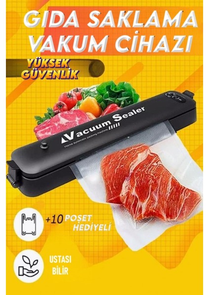 Ev Tipi Vakum Paketleme Makinesi, 10 Poşet, Yiyecekleri Taze Tutar, Kolay Kullanım