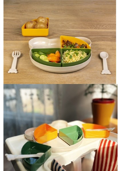 Tabldot Mama Tabağı Çıkarılabilir Kaseli - Tepsili 4 Bölmeli Çatal Kaşıklı Ayıcık Beslenme Kabı fiyatları