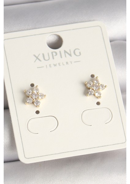 Pirinç Gold Renk Zirkon Taşlı Çiçek Model Xuping Kadın Küpe