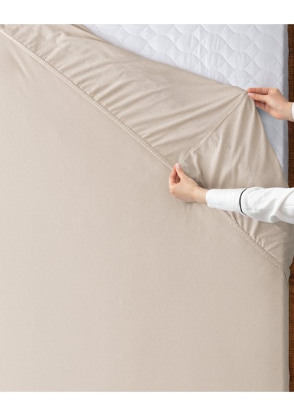 Tek Kişilik Lastikli %100 Pamuk Penye Çarşaf - Taş