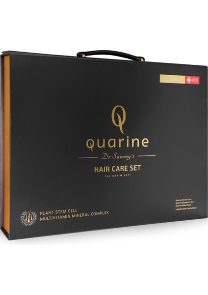 Quarine 6 Aylık Premium Çanta Set (4 Serum+3 Tablet+3 Şampuan) Dökülmelere Karşı Bitkisel Kök Hücre Ekstratları, Vitamin ve Mineral İçeren Onarıcı Tırnak ve Saç Bakım Seti