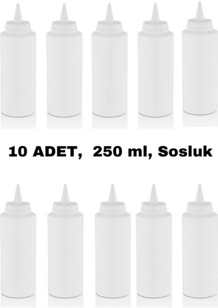 10 Adet 250ML Beyaz Plastik Sosluk Seti, Ketçap, Mayonez, Hardal, Barbekü, Zeytinyağlık, Limonluk