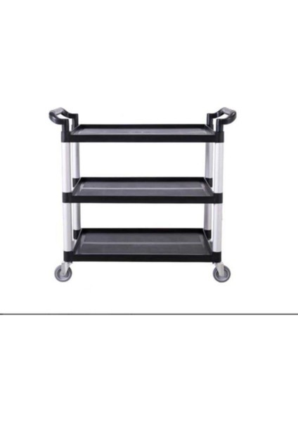 3 Katlı Tekerlekli Servis Arabası, Siyah, Yemek Dağıtımı Için Uygun