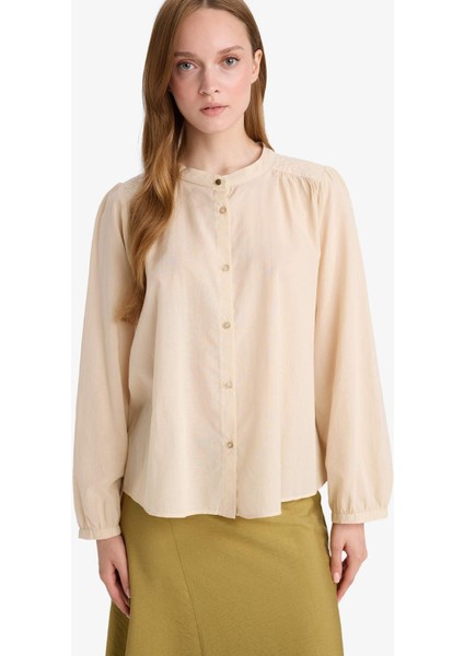 Relax Fit Yuvarlak Yaka Vual Uzun Kollu Gömlek F4978AX25AU