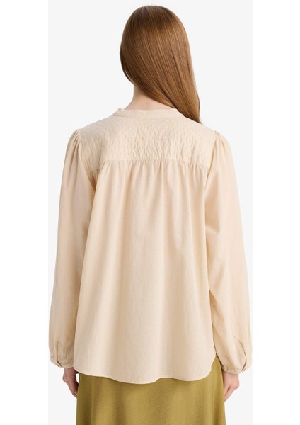 Relax Fit Yuvarlak Yaka Vual Uzun Kollu Gömlek F4978AX25AU