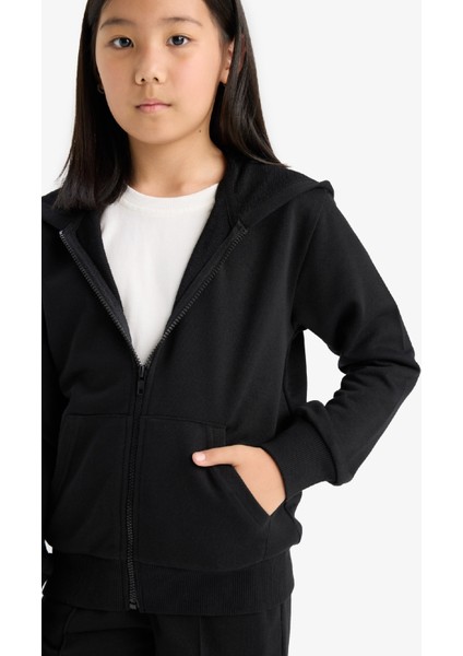 Kız Çocuk Basic Düz Kapüşonlu Okul Fermuarlı Sweatshirt C8110A825AU fırsatları
