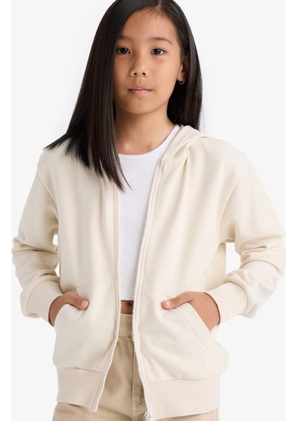 Kız Çocuk Basic Düz Kapüşonlu Fermuarlı Sweatshirt C8110A825AU