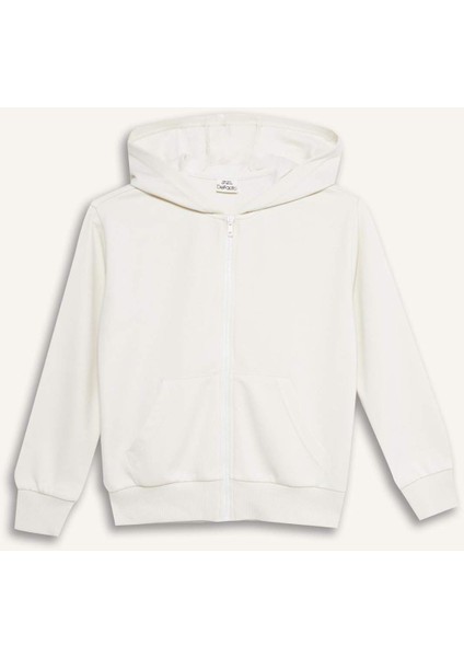 Kız Çocuk Basic Düz Kapüşonlu Fermuarlı Sweatshirt C8110A825AU