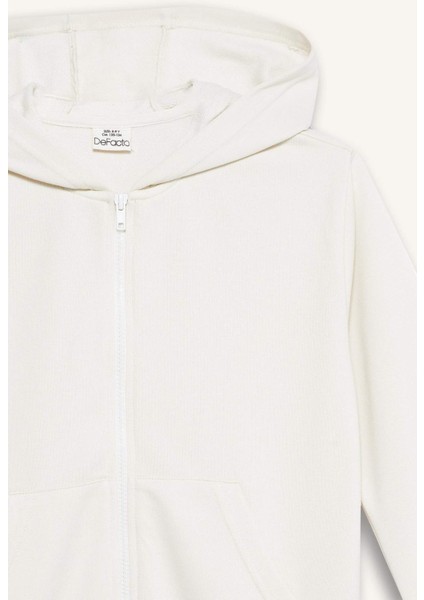 Kız Çocuk Basic Düz Kapüşonlu Fermuarlı Sweatshirt C8110A825AU