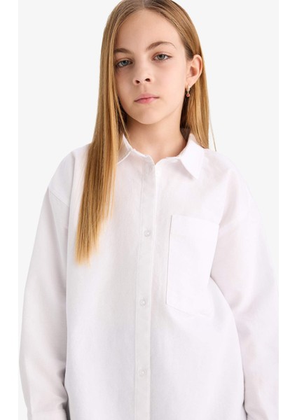 Kız Çocuk Oversize Geniş Kalıp Oxford Uzun Kollu Okul Gömleği C7482A825AU