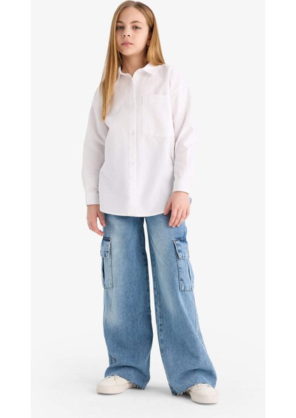 Kız Çocuk Oversize Geniş Kalıp Oxford Uzun Kollu Okul Gömleği C7482A825AU fiyatları