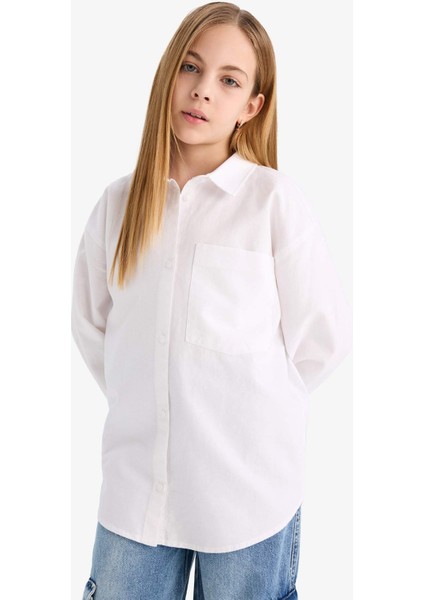 Kız Çocuk Oversize Geniş Kalıp Oxford Uzun Kollu Okul Gömleği C7482A825AU modelleri
