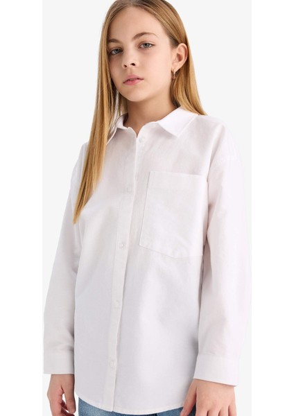 Kız Çocuk Oversize Geniş Kalıp Oxford Uzun Kollu Okul Gömleği C7482A825AU fırsatları