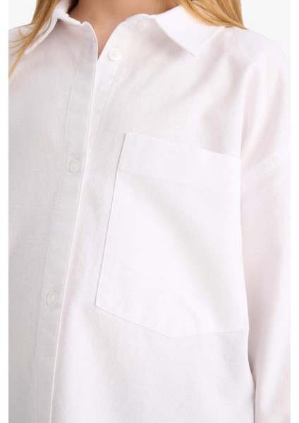 Kız Çocuk Oversize Geniş Kalıp Oxford Uzun Kollu Okul Gömleği C7482A825AU indirimleri