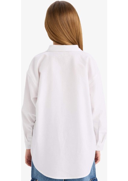 Kız Çocuk Oversize Geniş Kalıp Oxford Uzun Kollu Okul Gömleği C7482A825AU