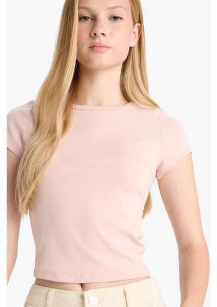 Fitted Bisiklet Yaka Ribana Kısa Kollu Tişört E0288AX25AU