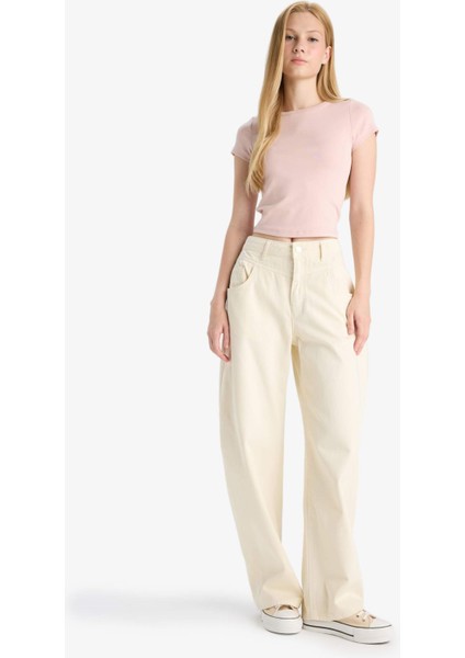 Fitted Bisiklet Yaka Ribana Kısa Kollu Tişört E0288AX25AU fiyatları