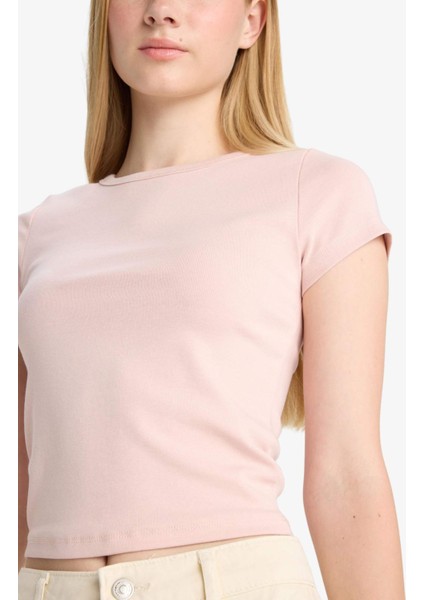 Fitted Bisiklet Yaka Ribana Kısa Kollu Tişört E0288AX25AU