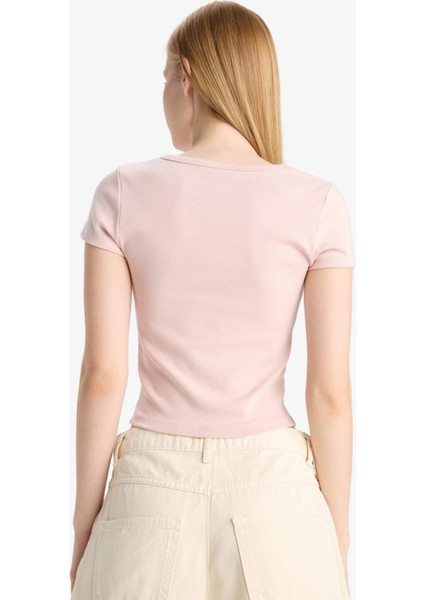 Fitted Bisiklet Yaka Ribana Kısa Kollu Tişört E0288AX25AU